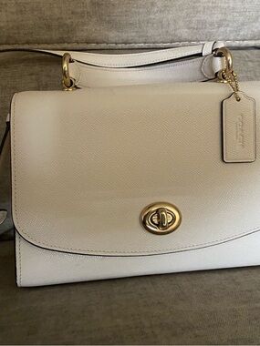 Coach Cream Pebble Leather Top-Handle Bag with Gold Hardware
